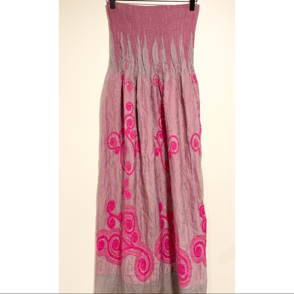 Lapis Strapless Tube Top Dress, Pink Embroidered Floral Print, One Size - Picture 2 of 6